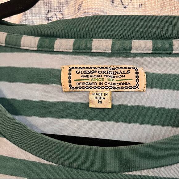 Guess Blue And Green Striped Tee Size Medium‎ - Picture 4 of 4